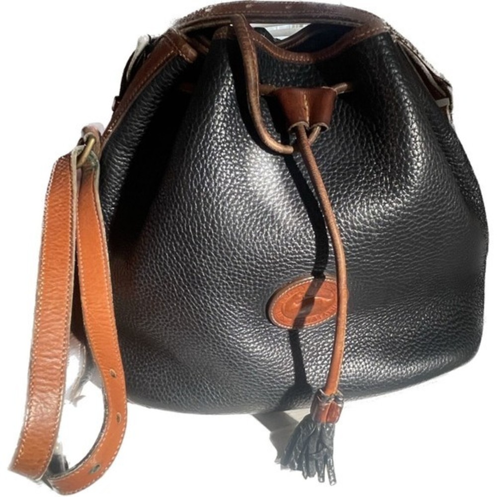 Dooney‎ & Bourke Black Pebbled Leather Drawstring Buckle Shoulder Bag - Vintage